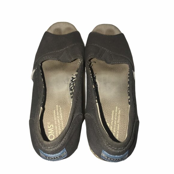 Toms Canvas Peep Espadrille Wedges Womens 7.5 Gray Work Dance Wedding - Picture 3 of 9